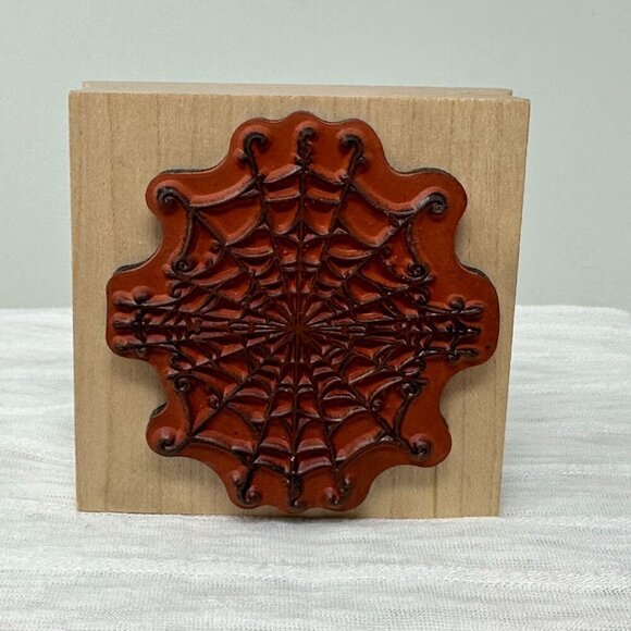 Spider Web Rubber Wood Stamp Halloween Craft 3in Square USA Inkadinkado 98701-O - Picture 2 of 7